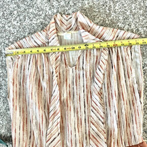 70s Lynn Davis Sz 14 Rust Red Midi Dress Tie Neck Striped Secretary Boho Retro - Picture 10 of 16